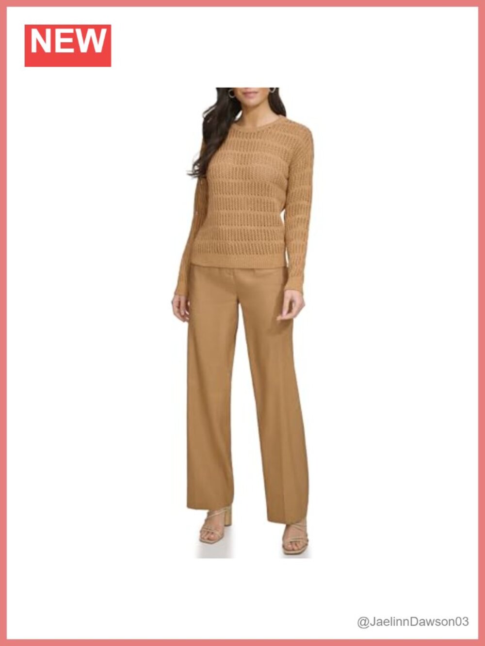 Open Stitch Crew Neck Pullover Sweater Long Sleeve Regular Fit
